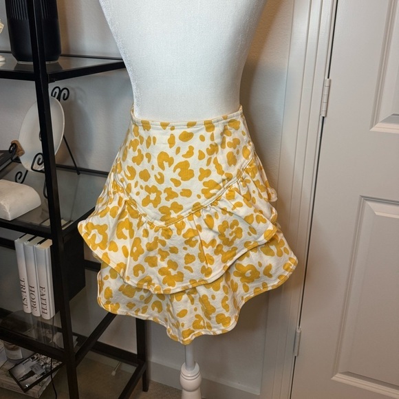 NWT Mother The Ruffle Dyed Floral Leopard Yellow Denim Mini Skirt Size 28 / 8 - Picture 7 of 11